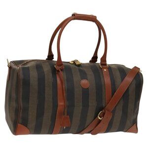 FENDI Pecan Canvas Boston Bag PVC Black Brown Auth hk2948